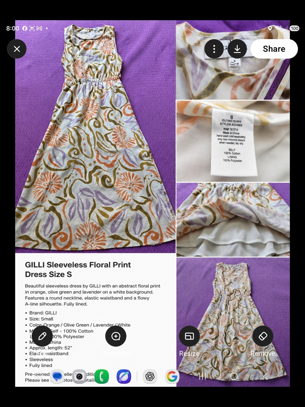 GILLI Sleeveless A-Line Dress in Olive Green, Lavender & Orange
